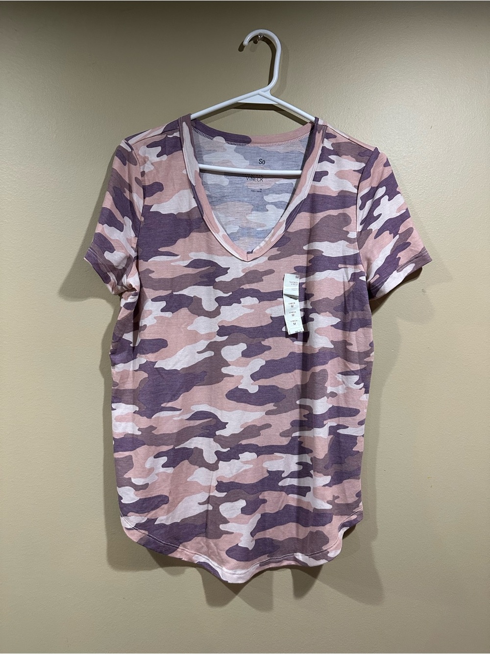 SO Pink and Purple Camo V-Neck Short Sleeve Tee